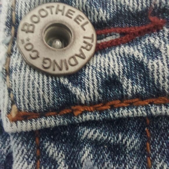 Bootheel Trading Co Jean Skirt Mini Size 12 Patch Distressed Embellished - Picture 4 of 11